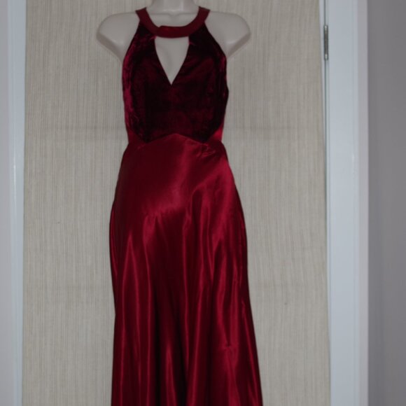 ALCHEMY by Joo Mee NY Vintage Satin Velvet Red Open Back Long Dress Gown Size:8 - Picture 1 of 8